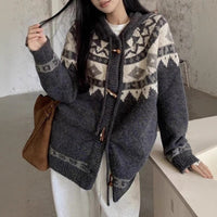 Loose And Lazy Style Horn Button Knitted Cardigan