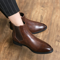 Fleece Leather Men's Fashion Trend Slip-on Ankle Boots