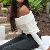 European And American Fashion Short Knitwear Long Sleeve Off-the-shoulder Off-the-neck Pullover Sweater