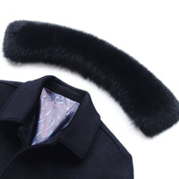 Middle-aged men's coat long men's large fur collar plus velvet quilted thick wool windbreaker