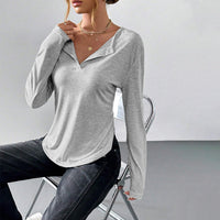 Women's Solid Color Minimalist Style V-neck T-shirt