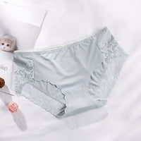 The New Ladies Ice Silk Non-sense Underwear Lace Thin Section Breathable Cotton Bottom Crotch Mid-waist Briefs