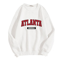 Women's Printed Round Neck Long Sleeve Baseball Uniform Loose Plus Size Fleece Lined Warm Top