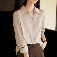 Fashion Commuter Style Contrast Color Bright Line Design Shirt For Women