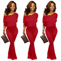 Solid color bat sleeve jumpsuit