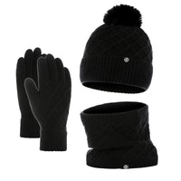 Autumn And Winter Hat Scarf Gloves Knitted Hat Amazon Outdoor Fleece-lined Warm Fur Ball Thickened Woolen Cap Three-piece Set