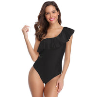 Shoulder ruffled solid color bikini