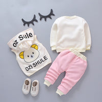 Three-piece cartoon bear with velvet thickening