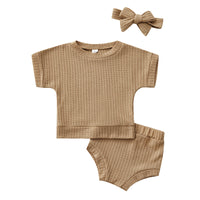 Summer Solid Color Waffle Color Casual Sportswear Suit