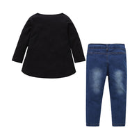 Black Long T-Shirt Blue Jeans Children's Suit