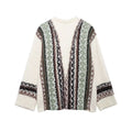Fashion V-neck Sweater Jacquard Loose-fitting Coat