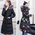 Women's long down jacket with large hairband on both sides