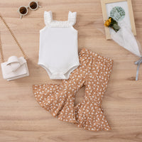 Children's Clothing Strap Leopard Print Floral Bell-bottom Pants Fashion Suit