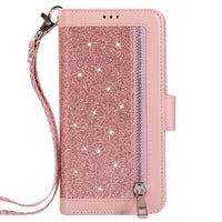 Glitter zipper bag flip cover stand phone case