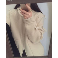 Bow Lazy Cardigan All-matching Lapel Zipper Sweater Coat