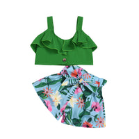 Summer bow print culottes suit