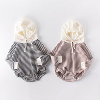 Ins Autumn Baby Striped Baby Clothes Hooded One-piece Hatching Climbing Suit Thickened