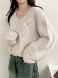 Loose V-neck Fluffy Versatile Casual Minimalist Knit Top