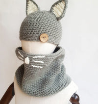 Knit hat children's animal cat ears set hat hand-knitted warm neck bonnet