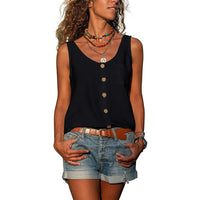 Summer Women's Solid Color And V-neck Button Vest Shirt