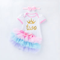 Baby Short Sleeve Romper Mesh Color Skirt