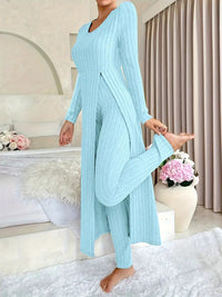 Crew Neck Split Long Sleeve Two-piece Set