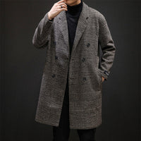 Plaid coat slim slim long trench coat
