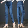 Women's Elastic Waist Plus Fleece High Waist Slim Jeans