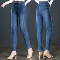 Women's Elastic Waist Plus Fleece High Waist Slim Jeans