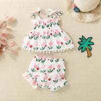Baby Girl Cute Flowers Sling Half-length Lace Skirt Shorts Suit