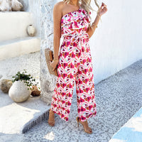 Casual Vacation Style Shoulder Wooden Ear Jumpsuit For Women