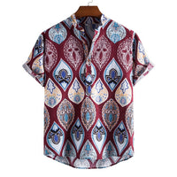 Stand Collar Ethnic Style Series Printed Casual Shirt