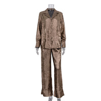 Collared Long-sleeved Shirt And High-waisted Wide-leg Pants Two-piece Set