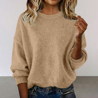 Fashionable Crew-neck Solid-color Sweater