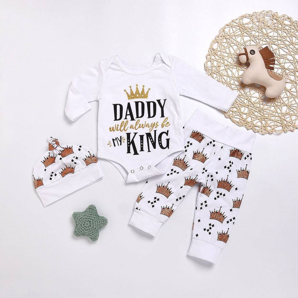 New Baby boys Clothing Set Tops Romper +Crown Pants