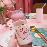 Creative Sequins Pig Glass Water Bottle