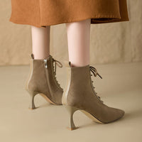 Retro Brown Leather Square-Toe Short Boots With A Stiletto HeelTimeless And Versatile Looks