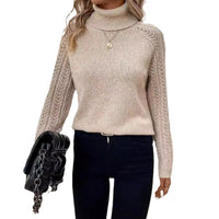 Women's Turtleneck Long Sleeve Sweater Pullover Hollow Out