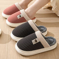 Solid Striped Plush Slippers Winter Warm Bear Fleece Shoes House Indoor Bedroom Floor Thick-soled Home Slipper For Women Men Couple
