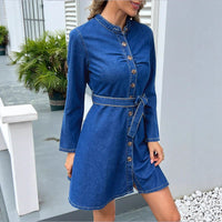 Fashionable Casual Defined-Waist Womens Denim Dress