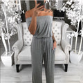 One-line neck slim short-sleeved stitching jumpsuit