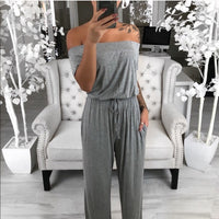 One-line neck slim short-sleeved stitching jumpsuit