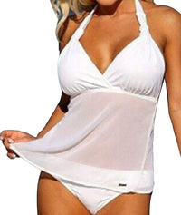 Split swimsuit with mesh pattern