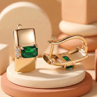 Simple And Stylish Rectangular Gemstone Copper Earrings Inlaid With Zirconia