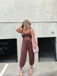European And American Fashion Solid Color Backless Lace-up Sexy Jumpsuit Women