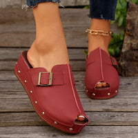 Summer Fish Mouth Wedges Sandals With Rivet Buckle Design Fashion Thick Bottom Slippers For Women Outdoor Non-slip Slides