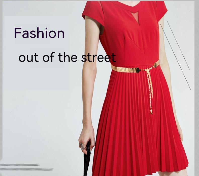 Metal Wave Pattern Woven Belt Women's Waist Chain Simple Dress Belt