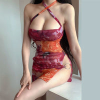 Figure-hugging Floral-print High-end Sophisticated Split Dress For Women