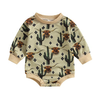 Cactus Print Round Neck Long Sleeve Jumpsuit