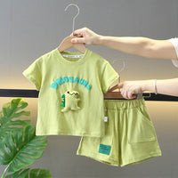 Creative Cartoon Printed Children's Short Sleeved Shorts Set